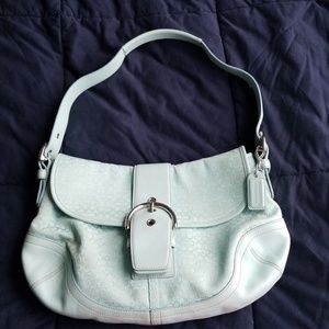 ROBIN'S EGG BLUE FABRIC COACH PURSE